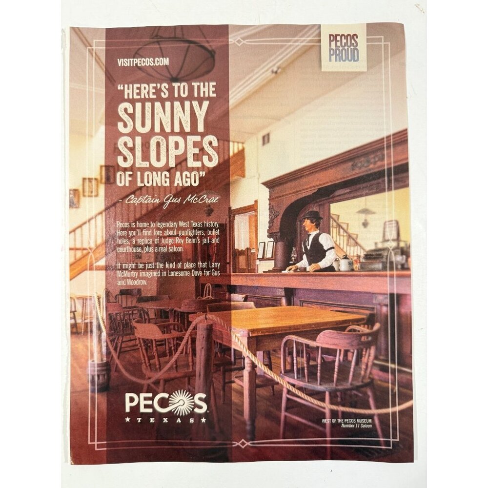 Visit Pecos Texas Bartender in Saloon Lonesome Dove Advertisement Print Ad